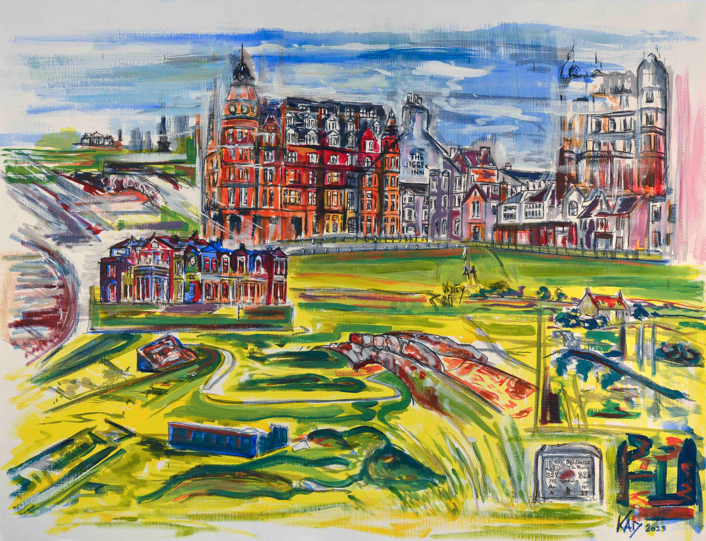Expressive painting on paper of St Andrews Old course